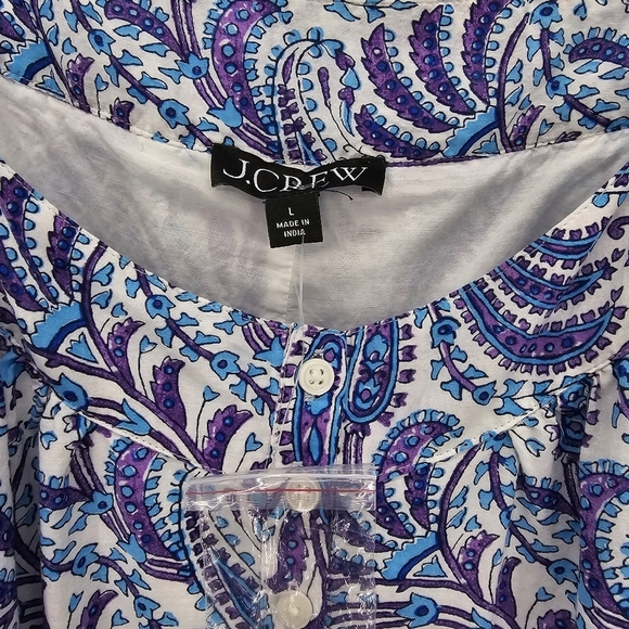 J.Crew Tiered cotton voile shift dress in purple paisley, women's large new! - Picture 5 of 8